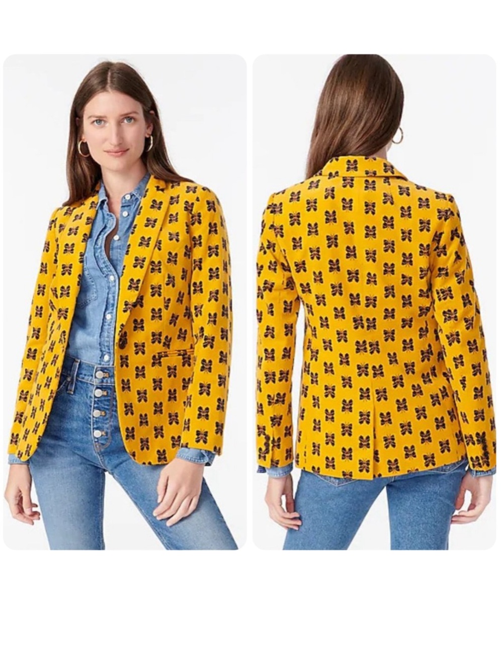 J. CREW Parke Butterfly Corduroy Mustard/Navy Preppy Blazer Academia 2
